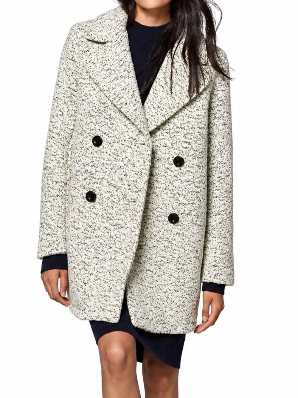Abercrombie & Fitch Black & White Wool Blend Pea Coat (Size M)